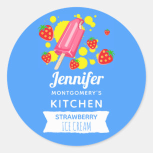 Pegatina Redonda Cocina de rosas y fresas divertidas