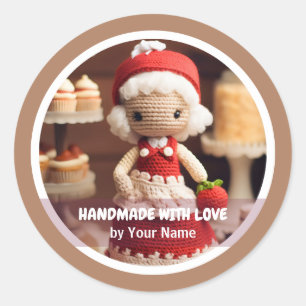 Pegatina Redonda Cocina de señora al crochet hecha a mano con amor