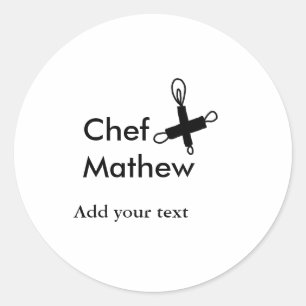 Pegatina Redonda Cocina del chef añada nombre de texto hombres pana