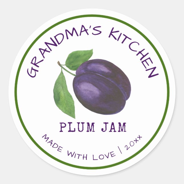Pegatina Redonda Cocina hecha con amor Plum Jam Classic (Anverso)