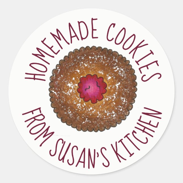 Pegatina Redonda Cocina horneada personalizada Raspberry Linzer Tor (Anverso)