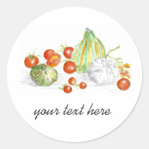 Pegatina Redonda Cocina Hortalizas Tomates Squash Nombre personaliz