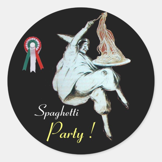 PEGATINA REDONDA COCINA ITALIANA FIESTA DE ESPAGUETTI, RESTAURANTE  (Anverso)