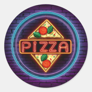Pegatina Redonda Cocina o restaurante Pizzería italiana neón