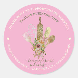Pegatina Redonda Cocina Panadería Chef Rústico Rosa lindo