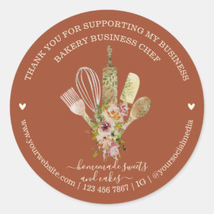 Pegatina Redonda Cocina Panadería Chef Terracota Rústica