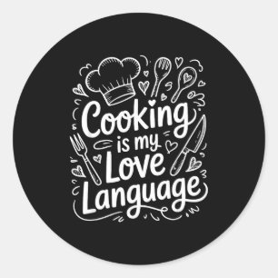 Pegatina Redonda Cocinar es mi lenguaje del amor, chef culinario y