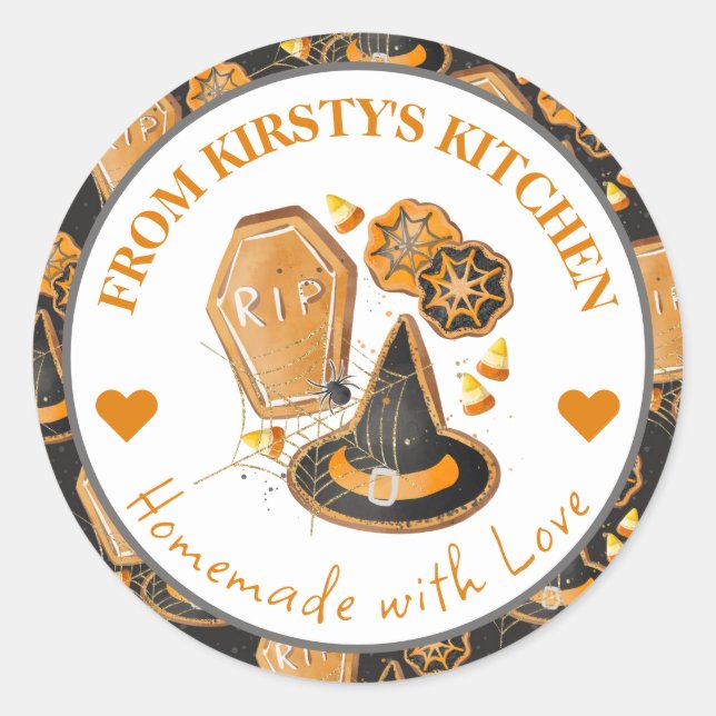 Pegatina Redonda Cocinas de Halloween rusas caseras de acuarela (Anverso)