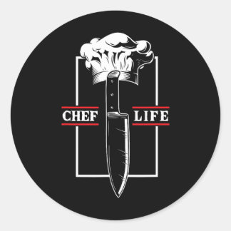Pegatina Redonda Cocinero Cocina Vida Cuchillo Restaurante Cocina C