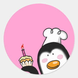 Pegatina Redonda Cocinero del pingüino de la magdalena del