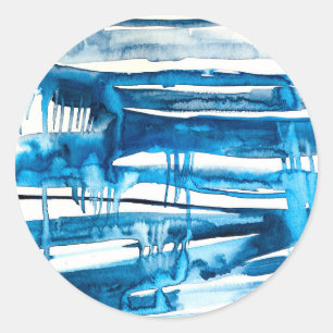 Pegatina Redonda Cocitos de acuarela de arte abstracto azul