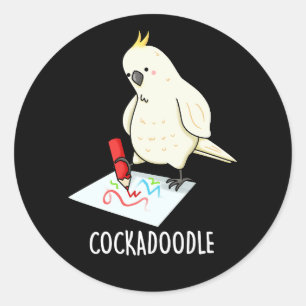 Pegatina Redonda Cockadoodle Funny Cockatoo Pun Dark BG