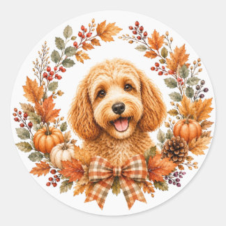 Pegatina Redonda Cockapoo Corona de Otoño