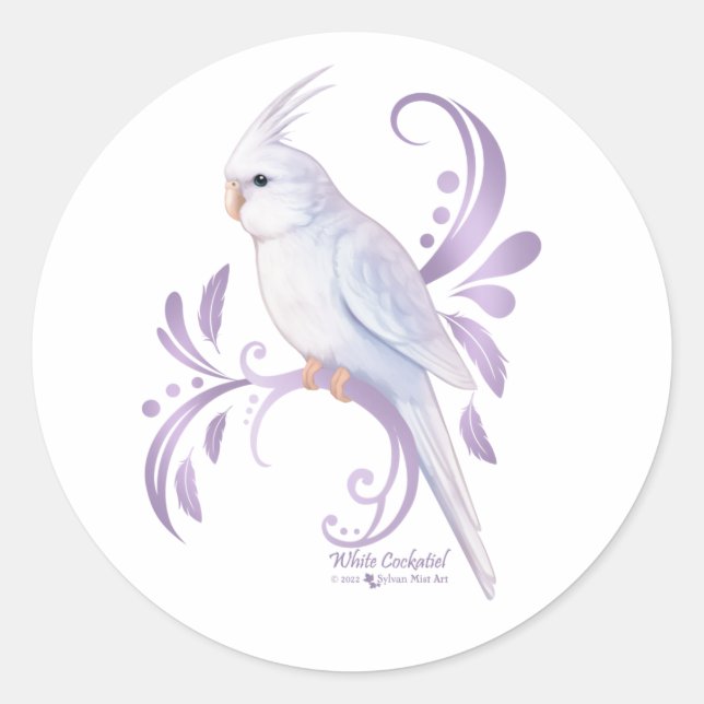 Pegatina Redonda Cockatiel blanco (Anverso)