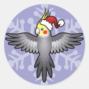 Pegatina Redonda Cockatiel de Navidad