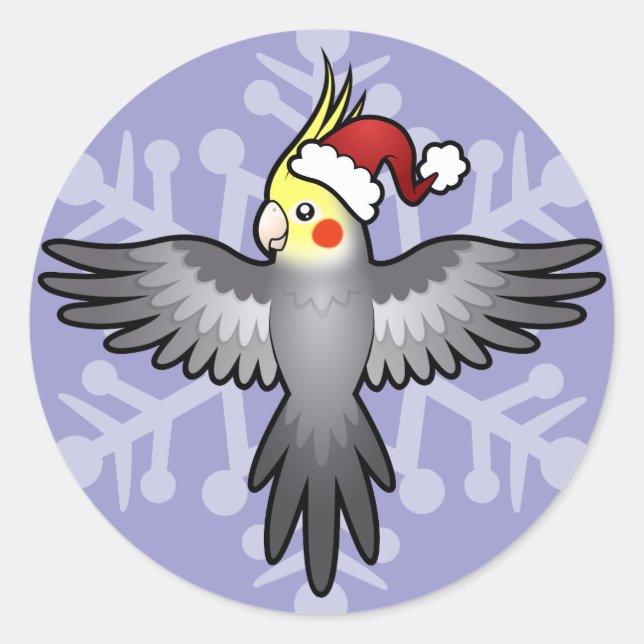 Pegatina Redonda Cockatiel de Navidad (Anverso)