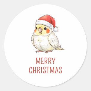 Pegatina Redonda Cockatiel de Navidad personalizado con sombrero de