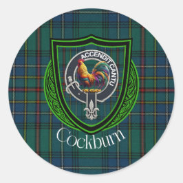 Pegatina Redonda Cockburn Scottish Clan Tartan & Crest