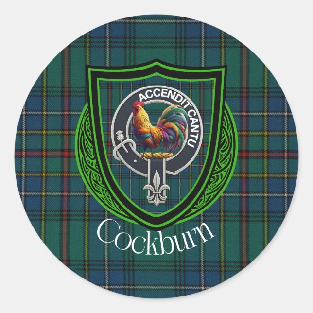Pegatina Redonda Cockburn Scottish Clan Tartan & Crest (Anverso)