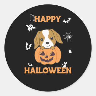 Pegatina Redonda Cocker Spaniel Calabaza Cute Perros Feliz Hallowee