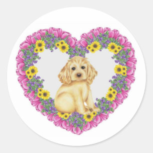 Pegatina Redonda Cocker Spaniel Floral
