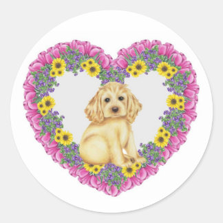 Pegatina Redonda Cocker Spaniel Floral
