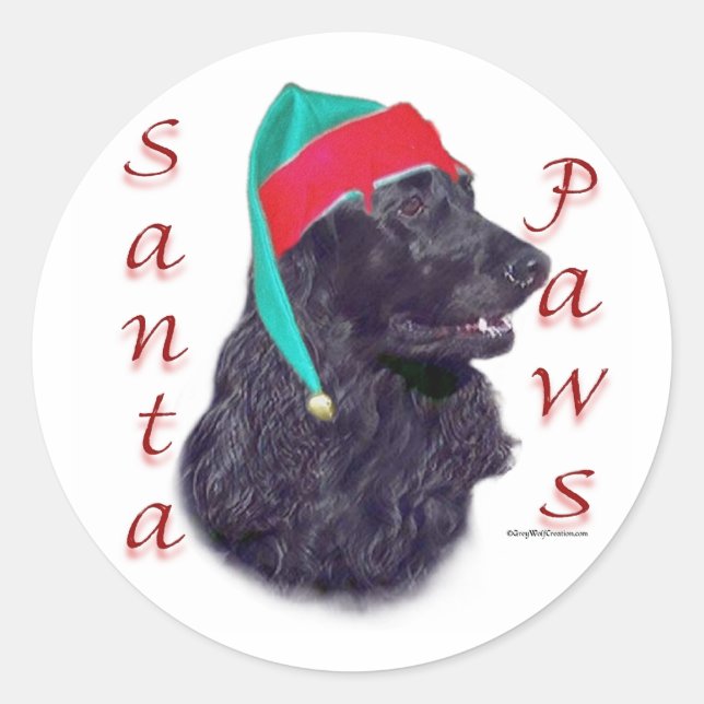 Pegatina Redonda Cocker Spaniel inglés (blk) Santa Paws (Anverso)