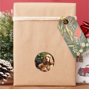 Pegatina Redonda Cocker Spaniel Navidad