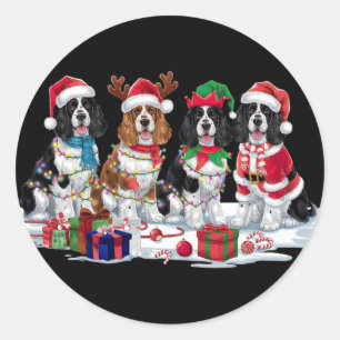Pegatina Redonda Cocker Spaniel Santa hat rivaliza con elefantes Na