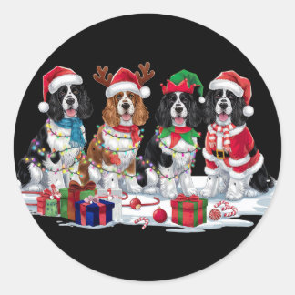 Pegatina Redonda Cocker Spaniel Santa hat rivaliza con elefantes Na