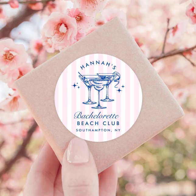 Pegatina Redonda Cocktail Retro Moderno Despedida de Soltera Azul (Subido por el creador)