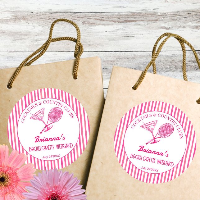 Pegatina Redonda Cocktails y clubes de campo tenis Bachelorette (Cocktails and country clubs tennis themed Bachelorette party favor Sticker)