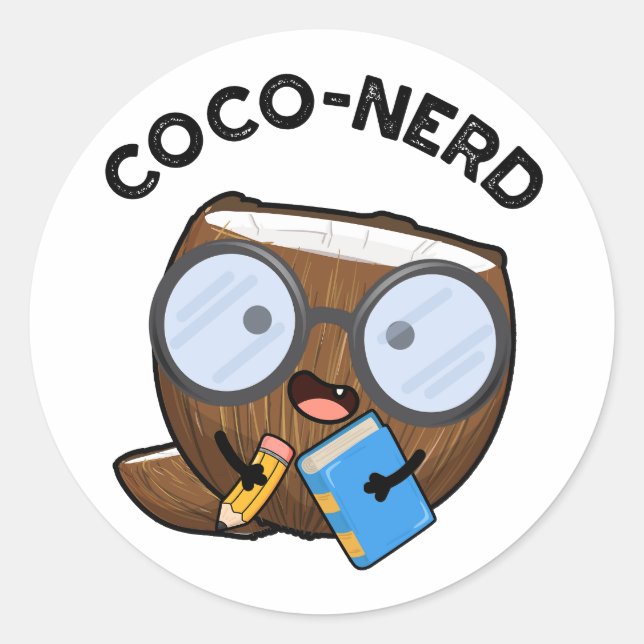Pegatina Redonda Coco-nerd Funny Fruit Coconut Pun (Anverso)