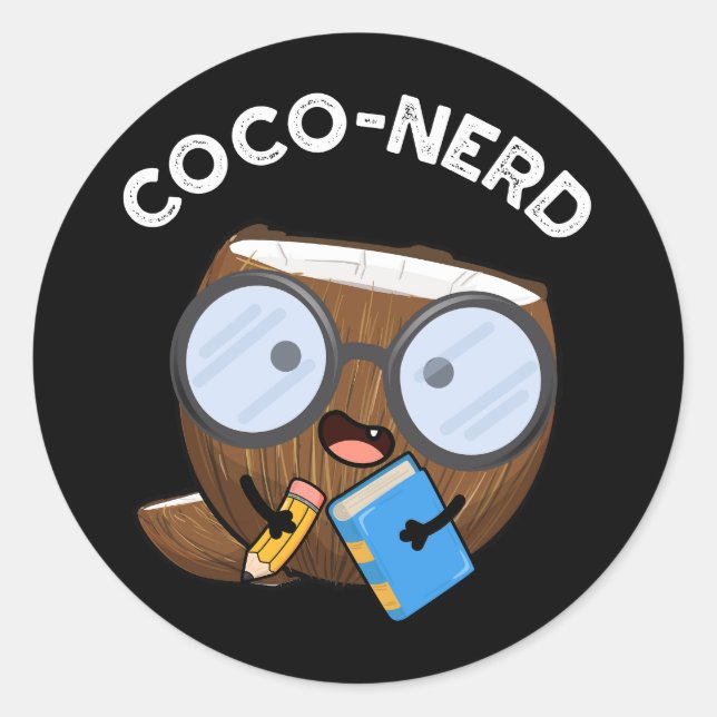 Pegatina Redonda Coco nerd Funny Fruit Coconut Pun Dark BG (Anverso)