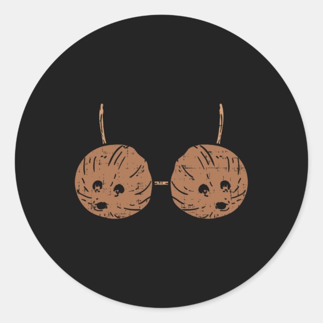 Pegatina Redonda Coconut Bra Hawaiian Tiki Hula Fiesta DIY Hallowee (Anverso)