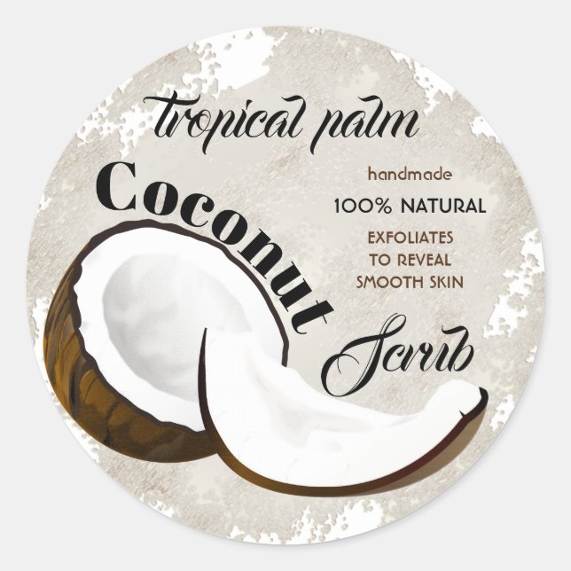 Pegatina Redonda Coconut Scrub (Anverso)