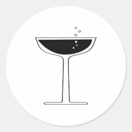 Pegatina Redonda Cóctel de vidrio Retro Bubbly Champagne Coupe