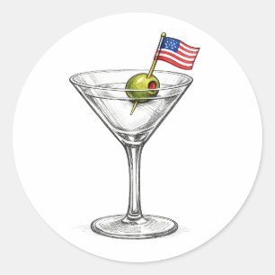 Pegatina Redonda Cóctel Martini con bandera americana