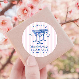 Pegatina Redonda Cóctel Retro Moderno Despedida de Soltera Azul