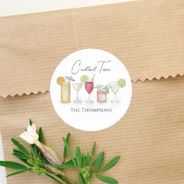 Pegatina Redonda Cóctel simple bebida acuarela Diversión caprichosa