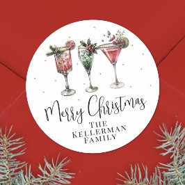 Pegatina Redonda Cócteles Festivos Feliz Navidad