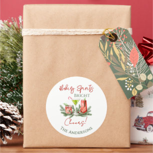 Pegatina Redonda Cócteles Navideños Festivos Haciendo Espíritus Bri