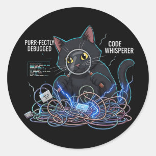 Pegatina Redonda Code Whisperer Developer Gato Redondos Stickers Ne