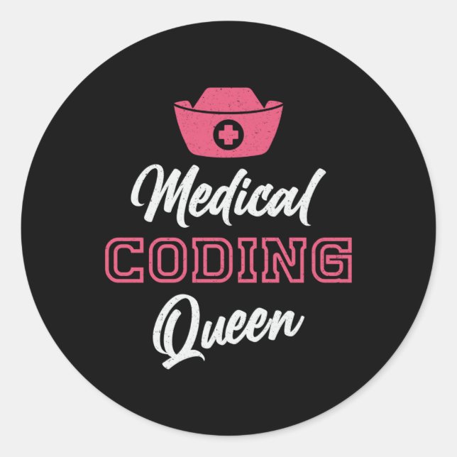 Pegatina Redonda Codificador médico Queen Coding Codificador de pro (Anverso)
