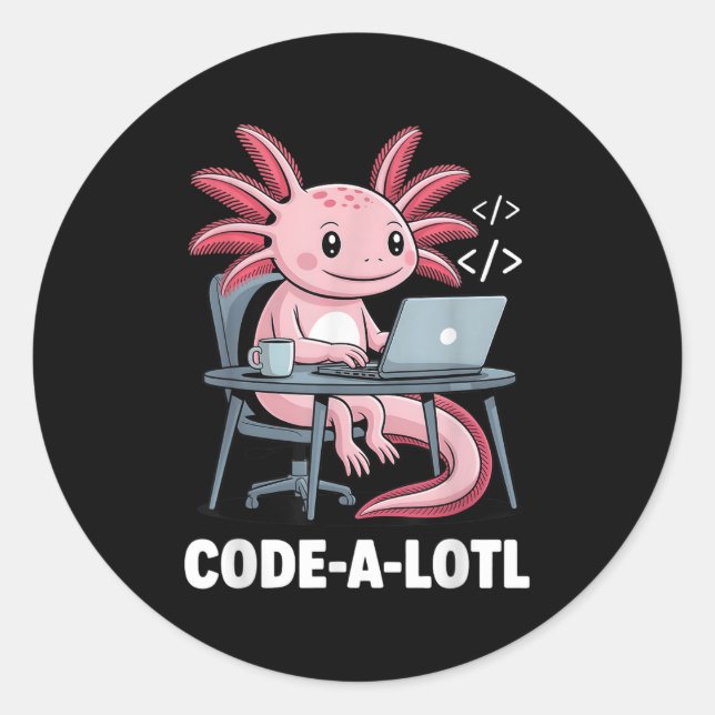 Pegatina Redonda Código-Alotl Funny Axolotl Tee Para Programadores (Anverso)