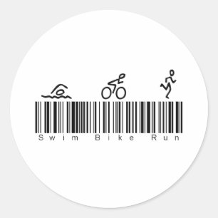 Pegatina Redonda Codigo de barras Swim Bike Run