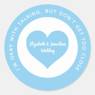 Pegatina Redonda Código de color del corazón azul de distanciamient