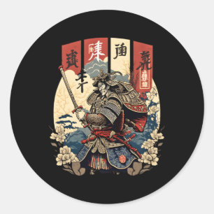 Pegatina Redonda Código De Honor Bushi De Katana Kanji Samurai