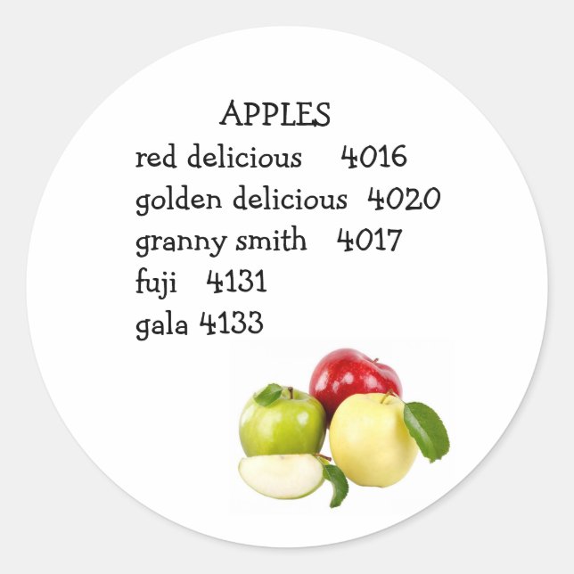 Pegatina Redonda Código de la PLU para manzanas (Anverso)