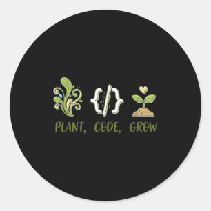 Pegatina Redonda Código de planta crecer programación diseño de jar
